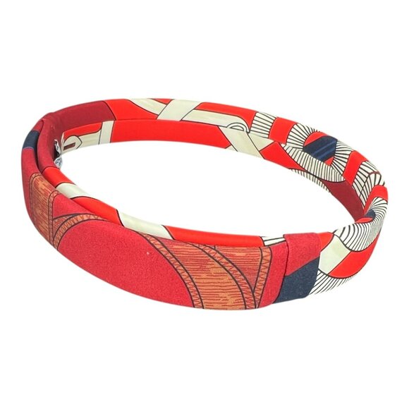 HERMES Headband Made in France One Size Fits All Hairband Wine Red White Navy main image 8